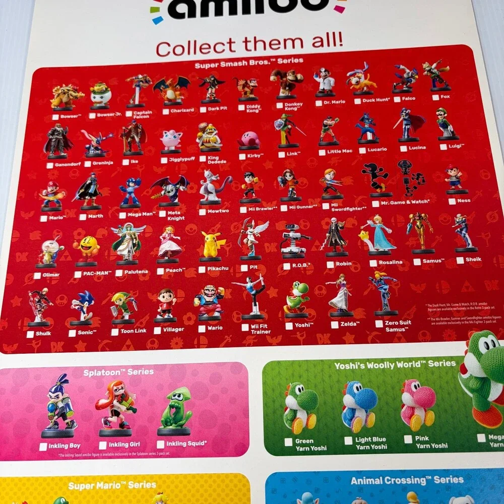 Nintendo Amiibo 2015 Collect Them All Poster Super Smash Bros Mario Series 11x17